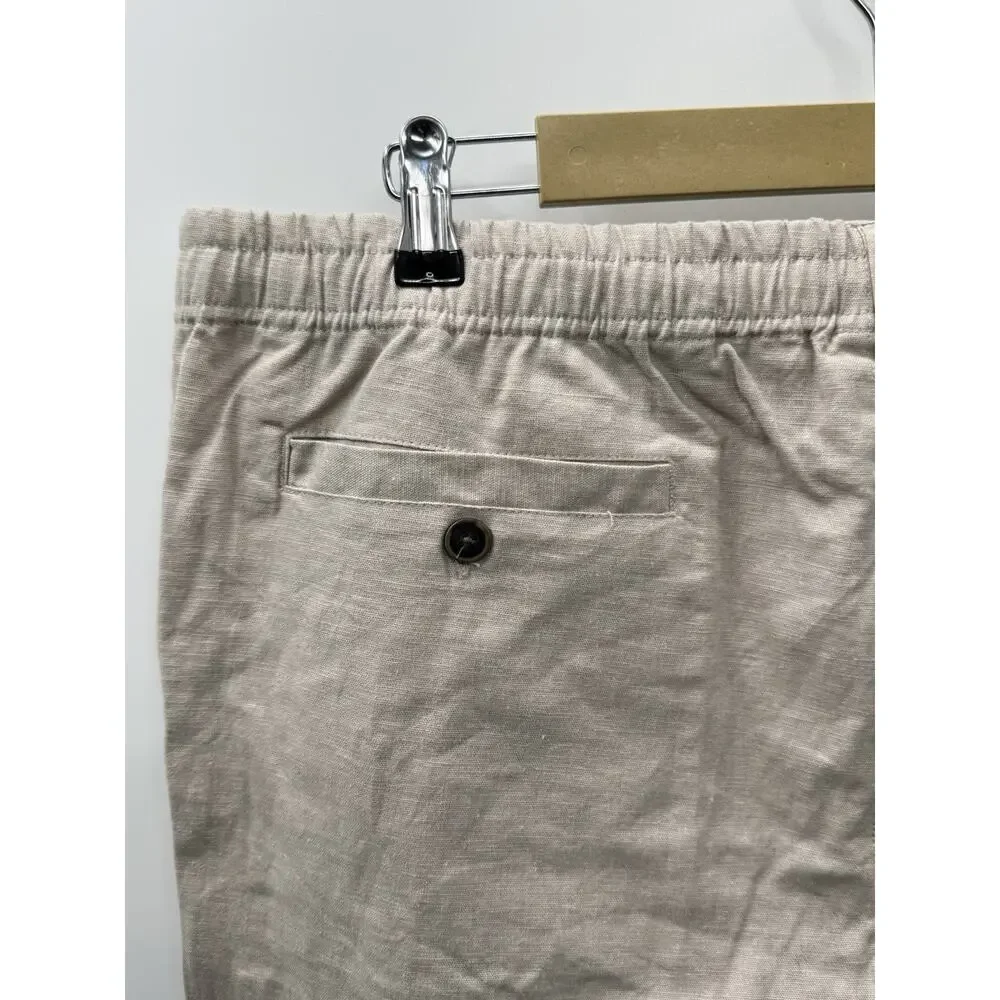 28 Palms Mens XL Linen Blend Pants Elastic Waist Beige Straight Leg 30x29